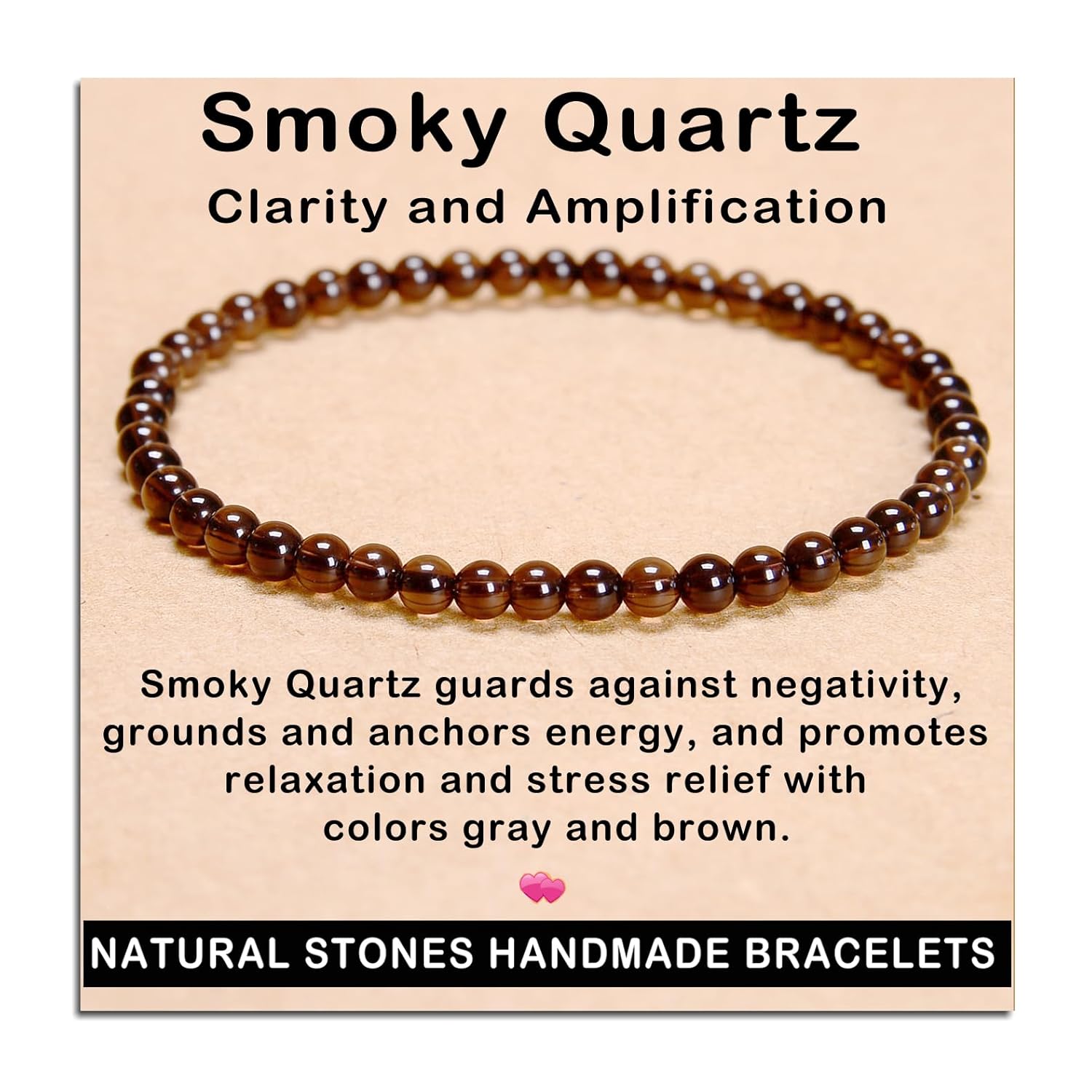 AD Beads Handmade Gemstone Stretch Elastic Bracelet Crystal Healing Reiki Nature's Beauty and Spiritual Essence Unisex (4mm, Black Tourmaline (Best protection))