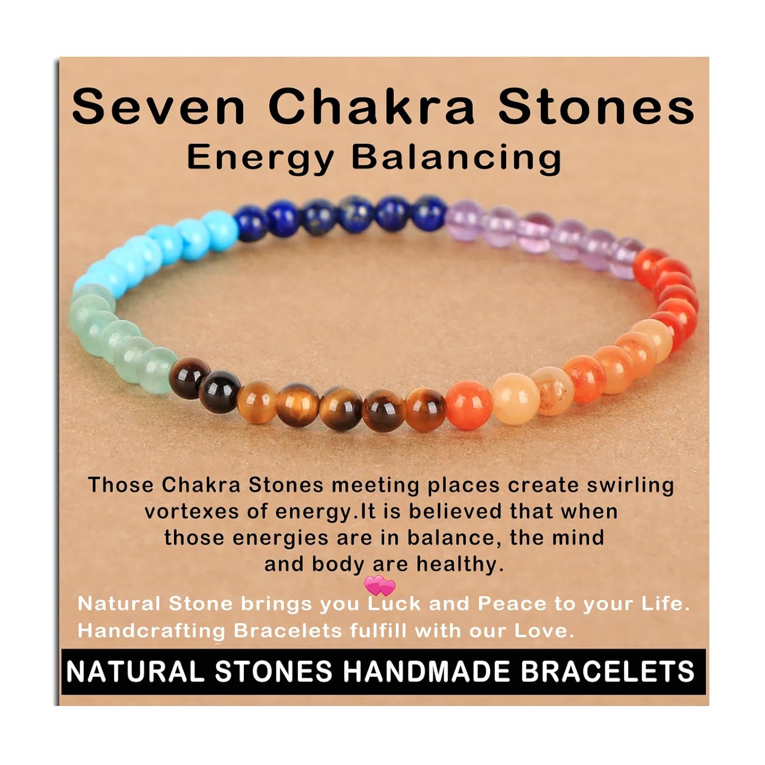 AD Beads Handmade Gemstone Stretch Elastic Bracelet Crystal Healing Reiki Nature's Beauty and Spiritual Essence Unisex (4mm, Black Tourmaline (Best protection))