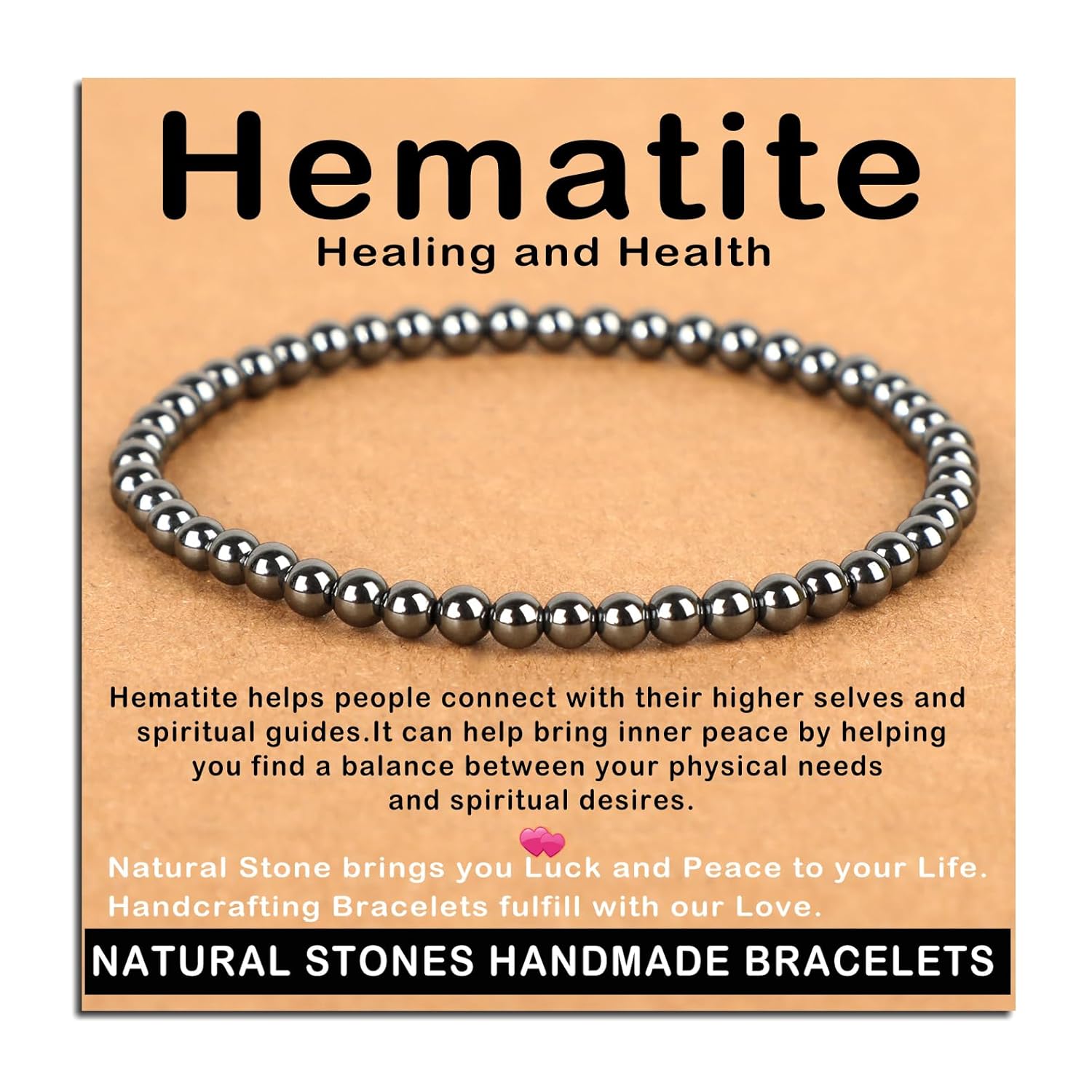 AD Beads Handmade Gemstone Stretch Elastic Bracelet Crystal Healing Reiki Nature's Beauty and Spiritual Essence Unisex (4mm, Black Tourmaline (Best protection))