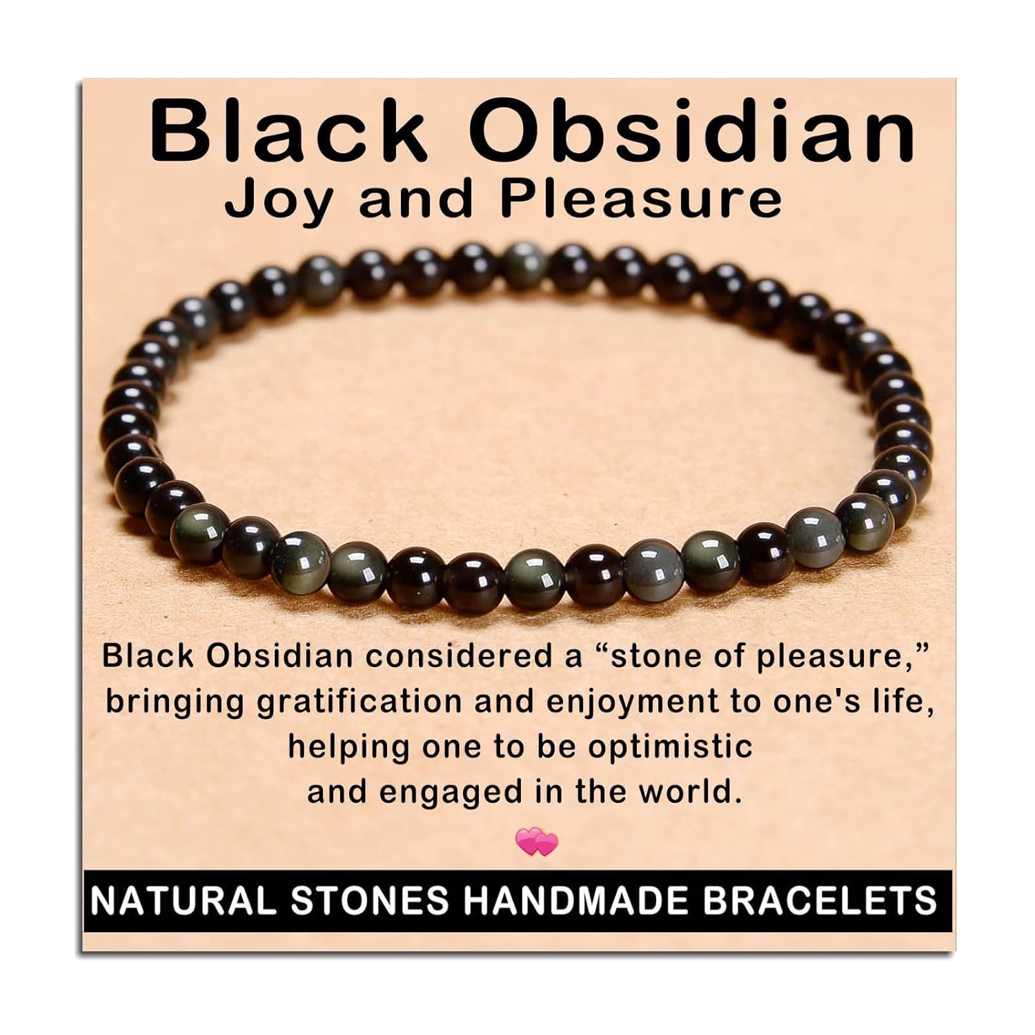 AD Beads Handmade Gemstone Stretch Elastic Bracelet Crystal Healing Reiki Nature's Beauty and Spiritual Essence Unisex (4mm, Black Tourmaline (Best protection))