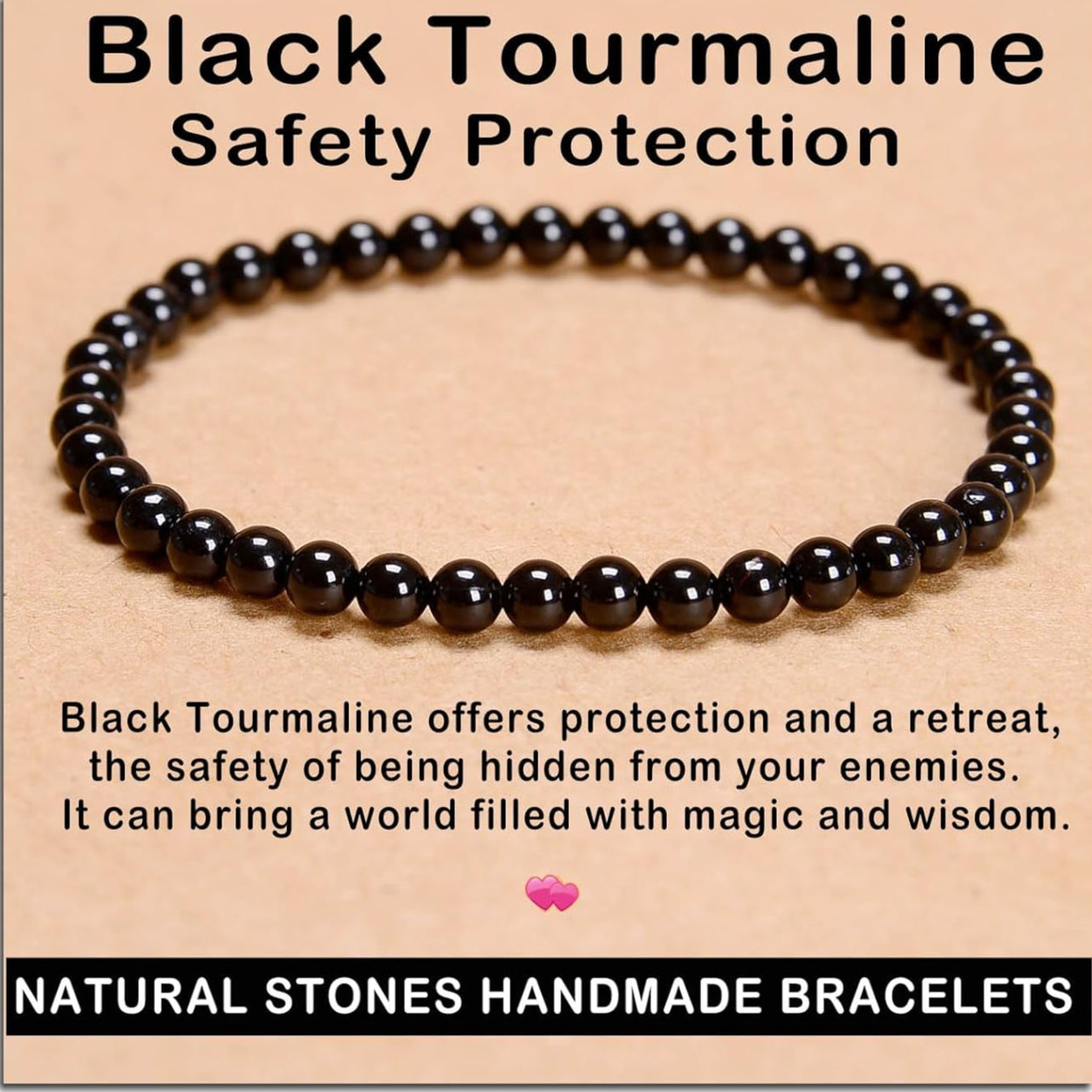 AD Beads Handmade Gemstone Stretch Elastic Bracelet Crystal Healing Reiki Nature's Beauty and Spiritual Essence Unisex (4mm, Black Tourmaline (Best protection))