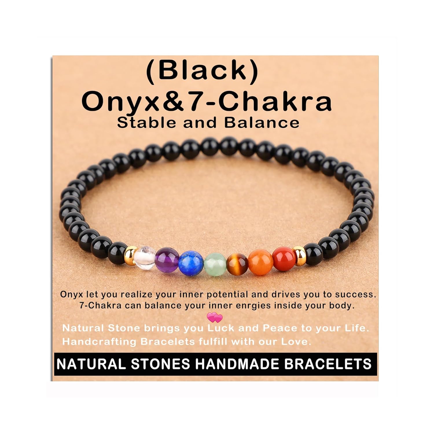 AD Beads Handmade Gemstone Stretch Elastic Bracelet Crystal Healing Reiki Nature's Beauty and Spiritual Essence Unisex (4mm, Black Tourmaline (Best protection))