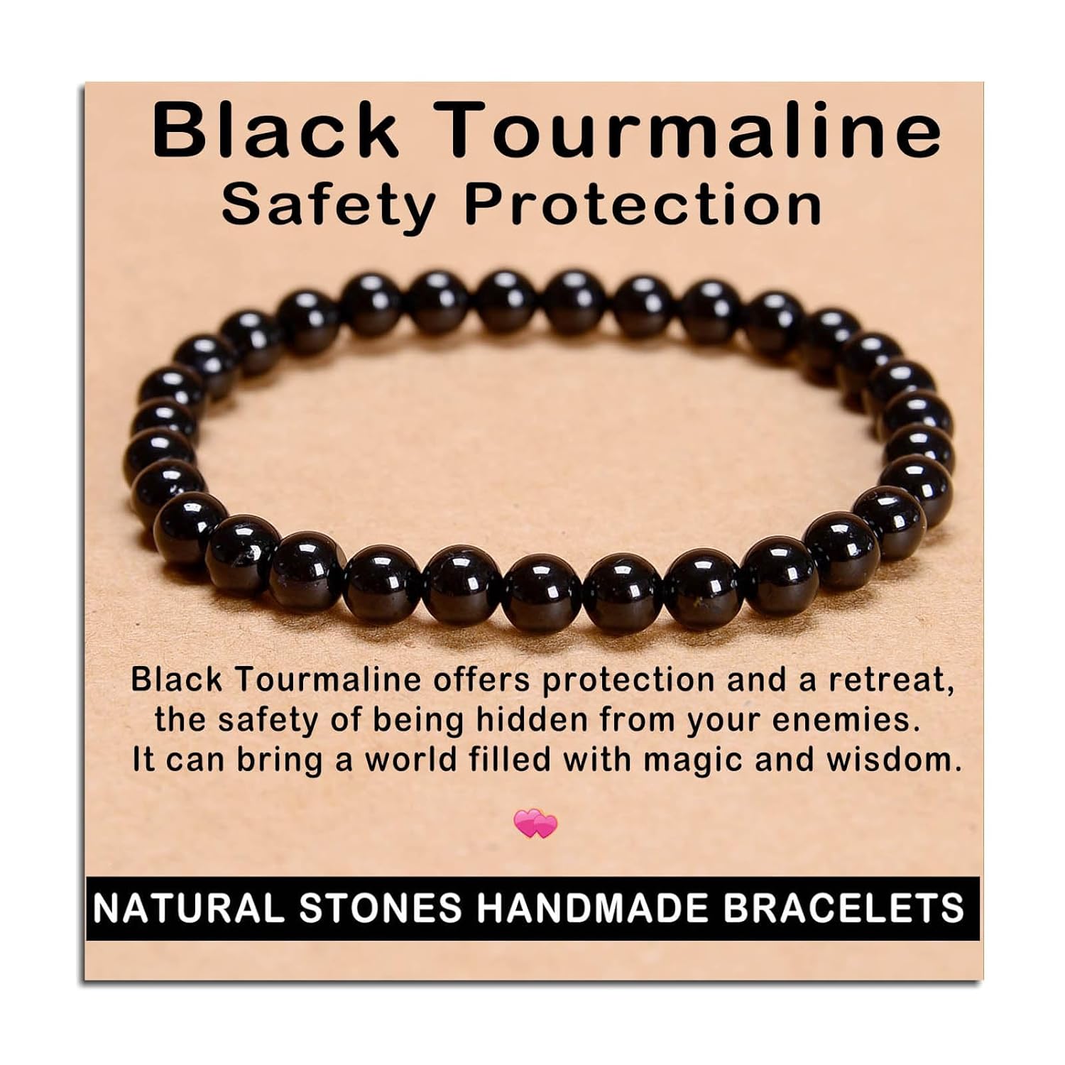 AD Beads Handmade Gemstone Stretch Elastic Bracelet Crystal Healing Reiki Nature's Beauty and Spiritual Essence Unisex (4mm, Black Tourmaline (Best protection))