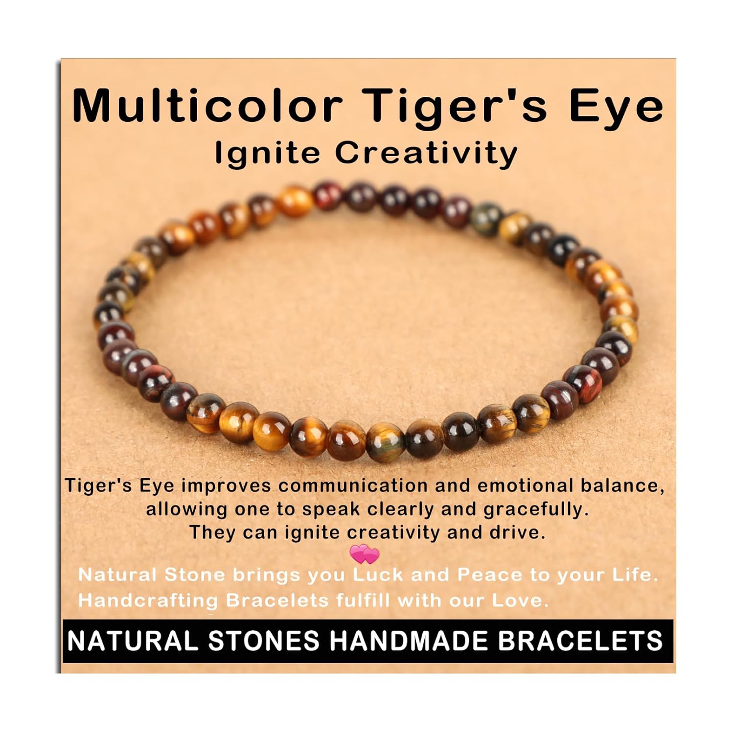 AD Beads Handmade Gemstone Stretch Elastic Bracelet Crystal Healing Reiki Nature's Beauty and Spiritual Essence Unisex (4mm, Black Tourmaline (Best protection))