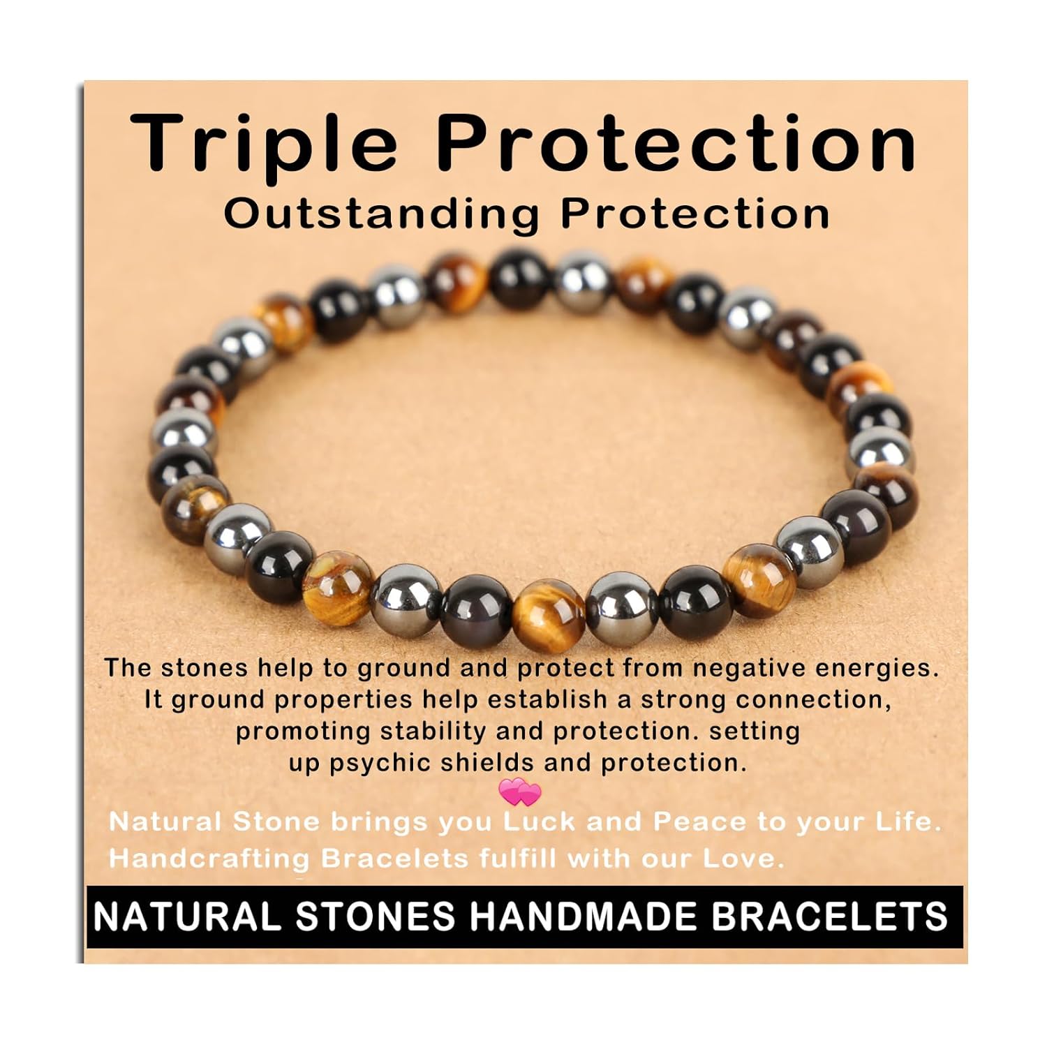 AD Beads Handmade Gemstone Stretch Elastic Bracelet Crystal Healing Reiki Nature's Beauty and Spiritual Essence Unisex (4mm, Black Tourmaline (Best protection))