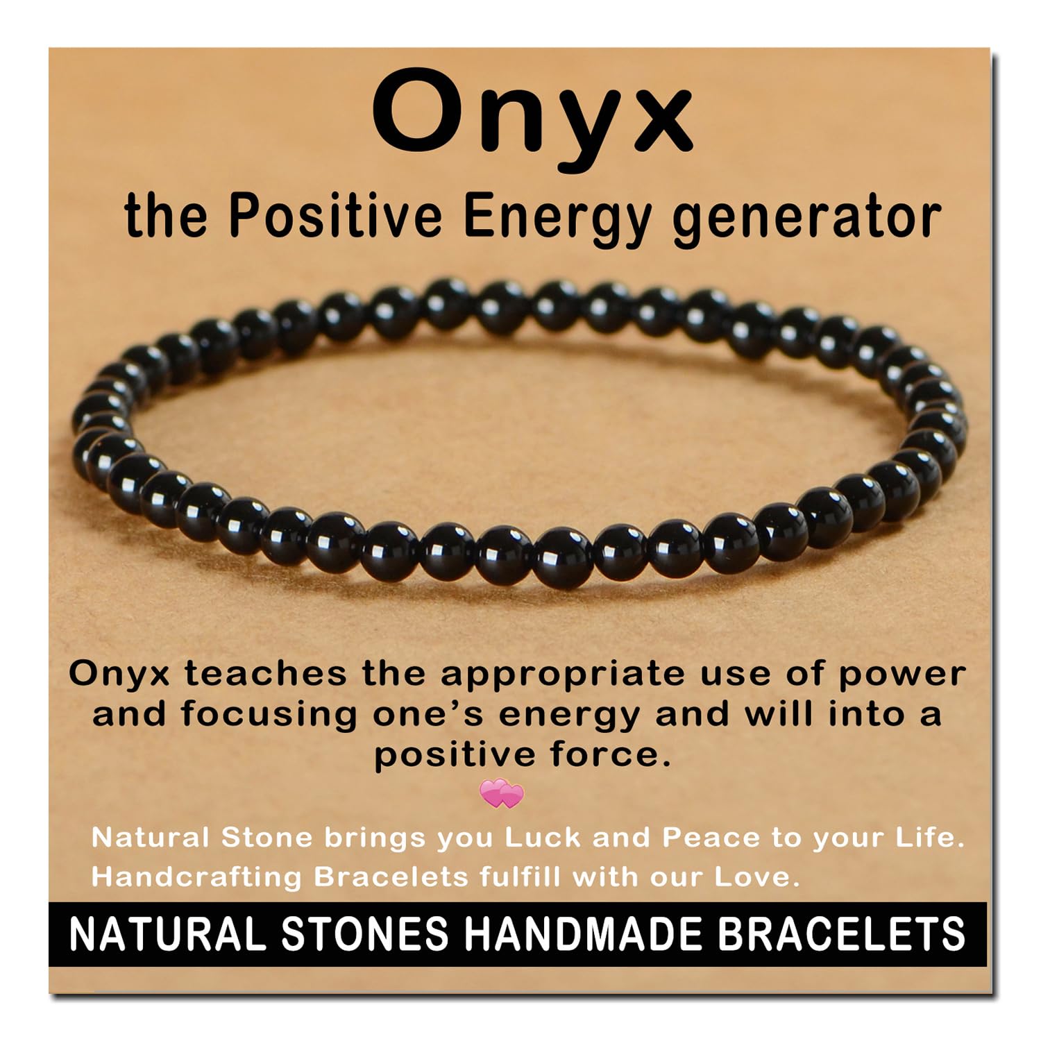 AD Beads Handmade Gemstone Stretch Elastic Bracelet Crystal Healing Reiki Nature's Beauty and Spiritual Essence Unisex (4mm, Black Tourmaline (Best protection))